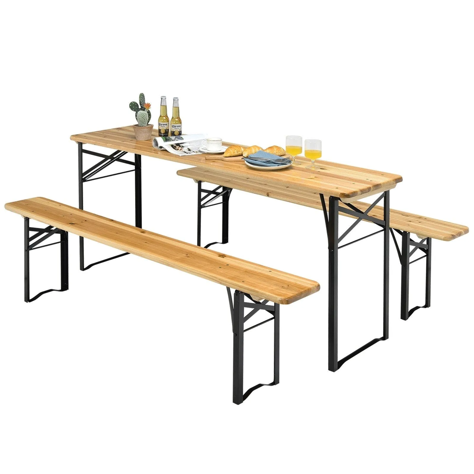 3 Pieches Folding Wooden Picnic Table Bench Set