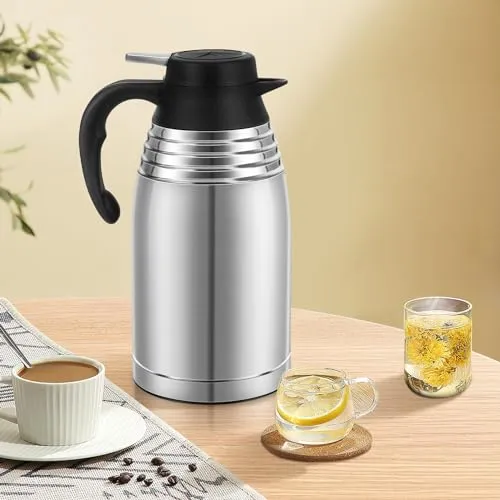 68oz Thermal Coffee Carafe, Stainless Steel Insulated Vacuum Thermos Coffee Carafes For Keeping Hot/Cold, Travel Size Coffee Carafe Airpot, Tea, Water, Beverage Dispenser