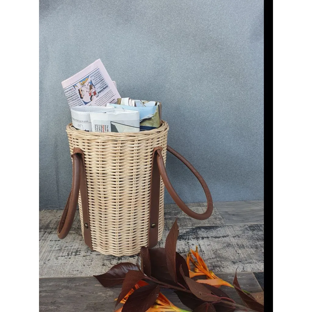 Cinnamon Cylindrical Cane Basket
