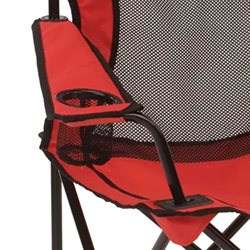 Coleman Broadband Red Mesh Quad Camping Chair with Cup Holder and Nylon mesh back