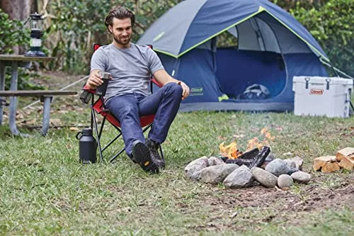 Coleman Broadband Red Mesh Quad Camping Chair with Cup Holder and Nylon mesh back