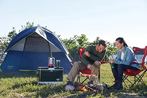 Coleman Broadband Red Mesh Quad Camping Chair with Cup Holder and Nylon mesh back