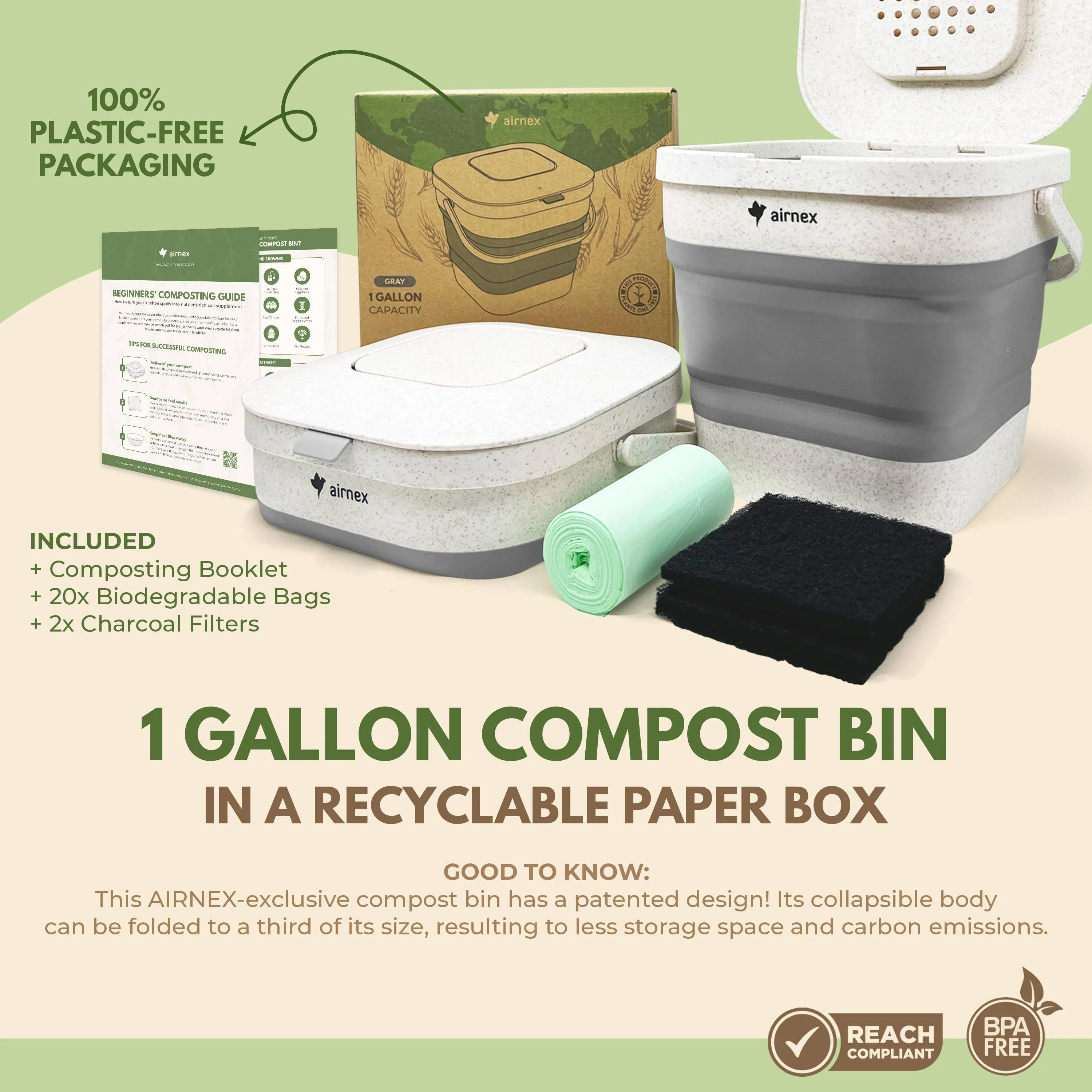 Collapsible Kitchen Compost Bin - 1 Gal Home Composter