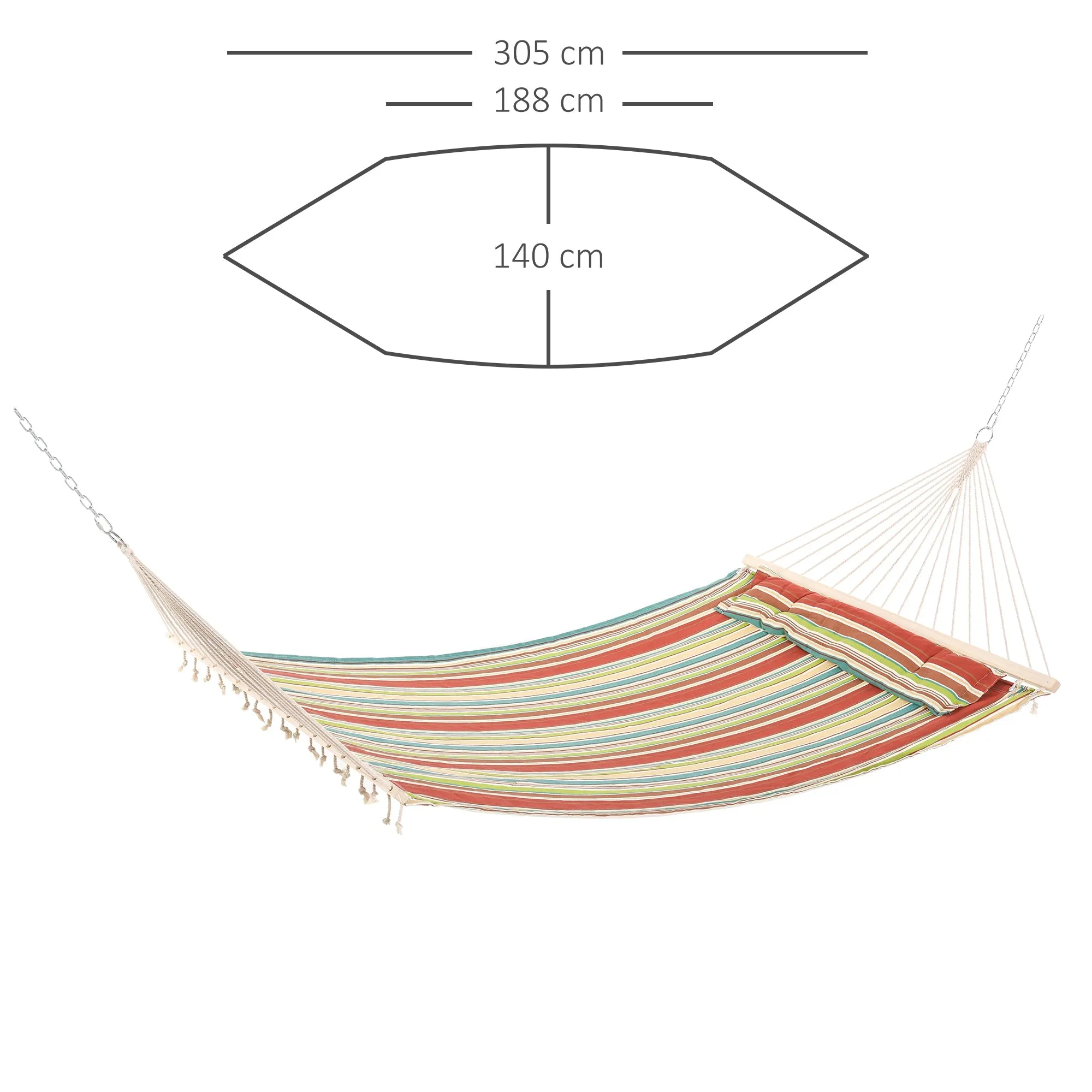 Double Outdoor Patio Cotton Hammock Swing Bed with Pillow 188 x 140 cm Green