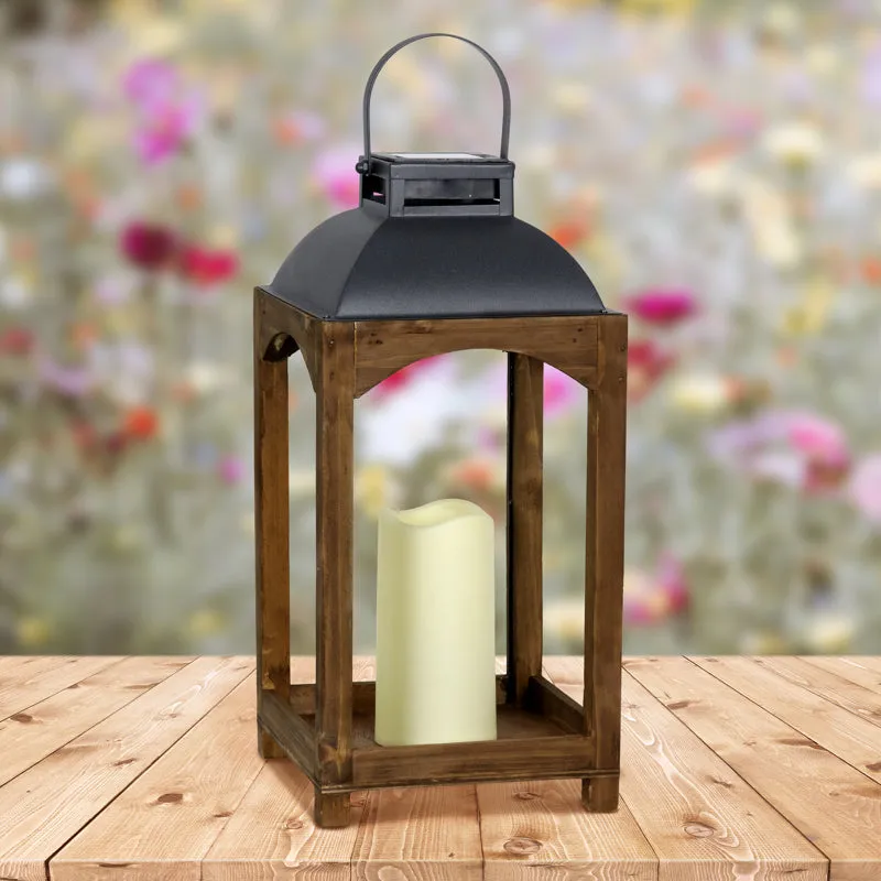 Exhart 16 in. Metal/Wood Multicolored Solar Lantern with Candle