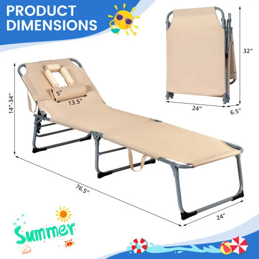 Folding Chaise Lounge Chair with Face Hole for Beach-Beige