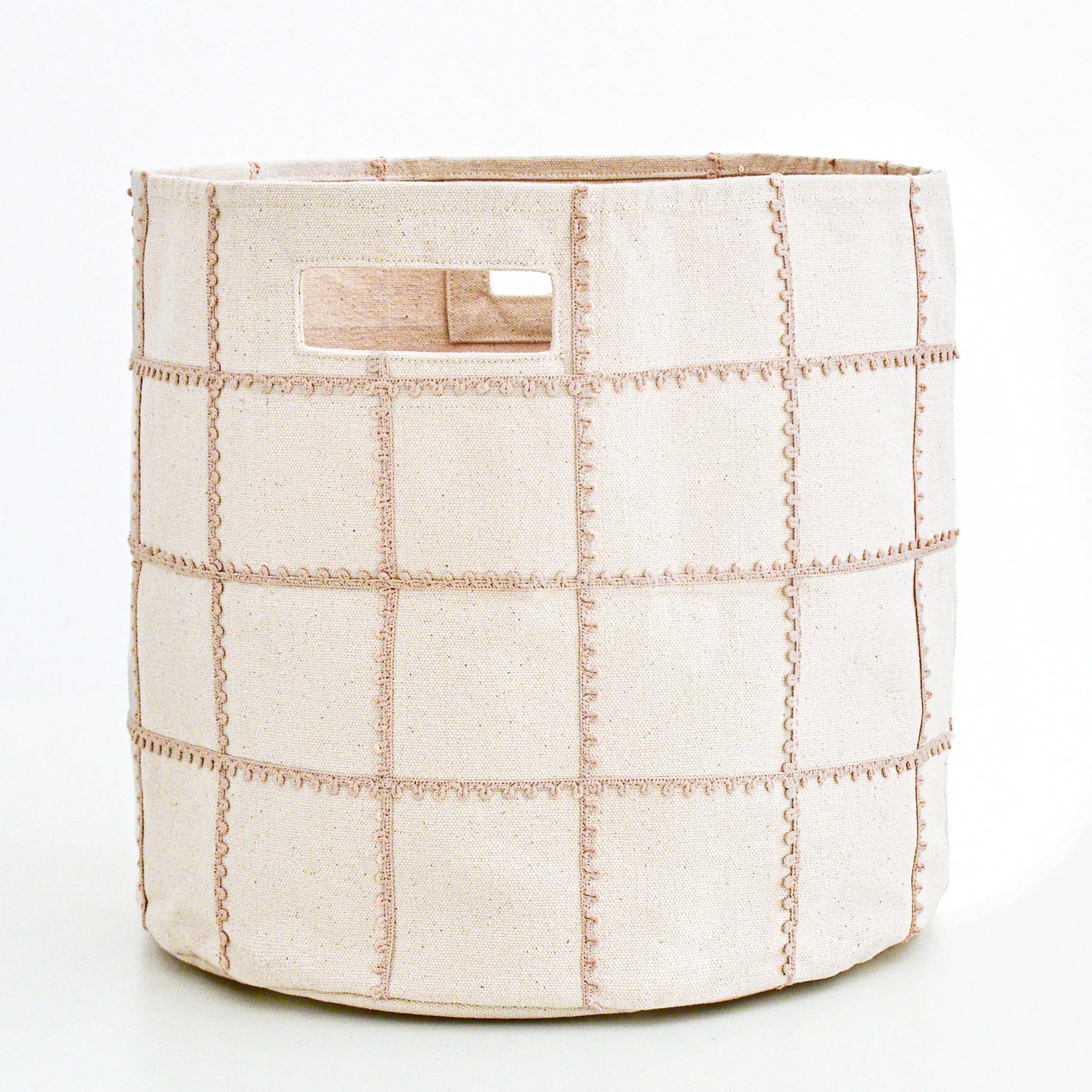 Handmade Canvas Storage Basket Lace - Taupe