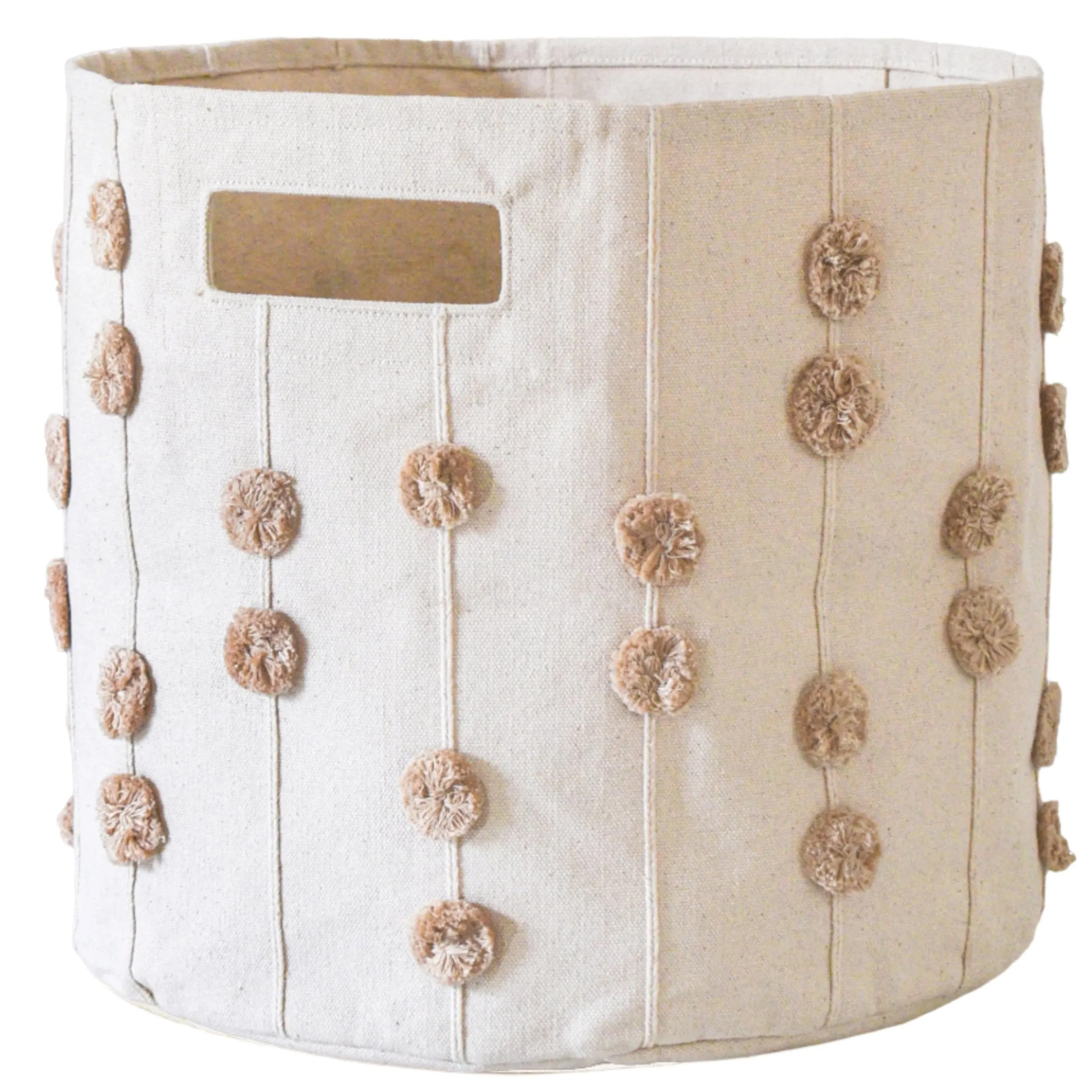 Handmade Canvas Storage Basket Pom Pom - Taupe