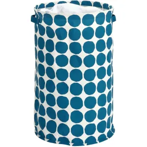 iDesign Dot Fabric Round Storage Bin With Side Handles, Blue, 15x15x24 Inches