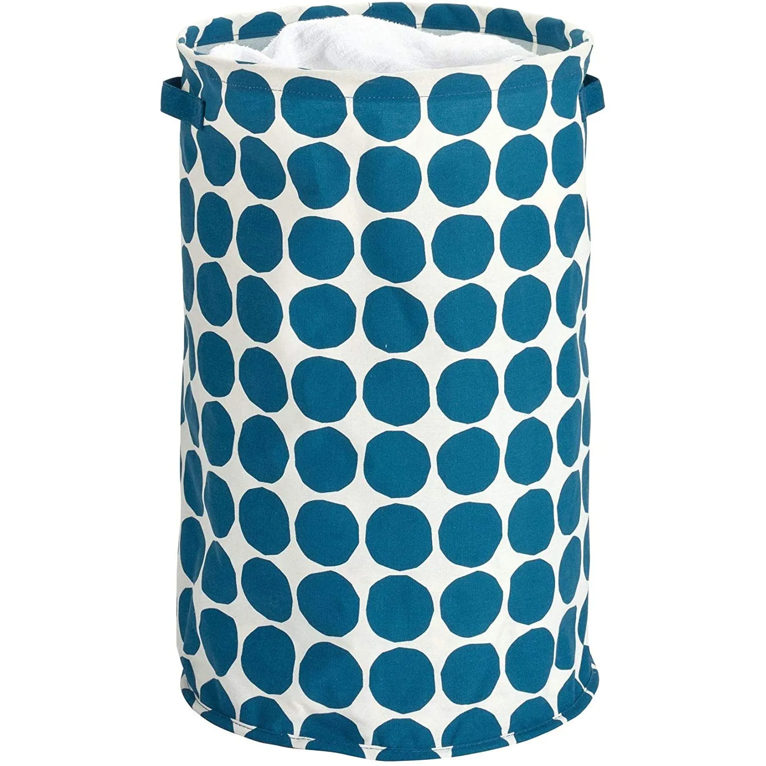 iDesign Dot Fabric Round Storage Bin With Side Handles, Blue, 15x15x24 Inches