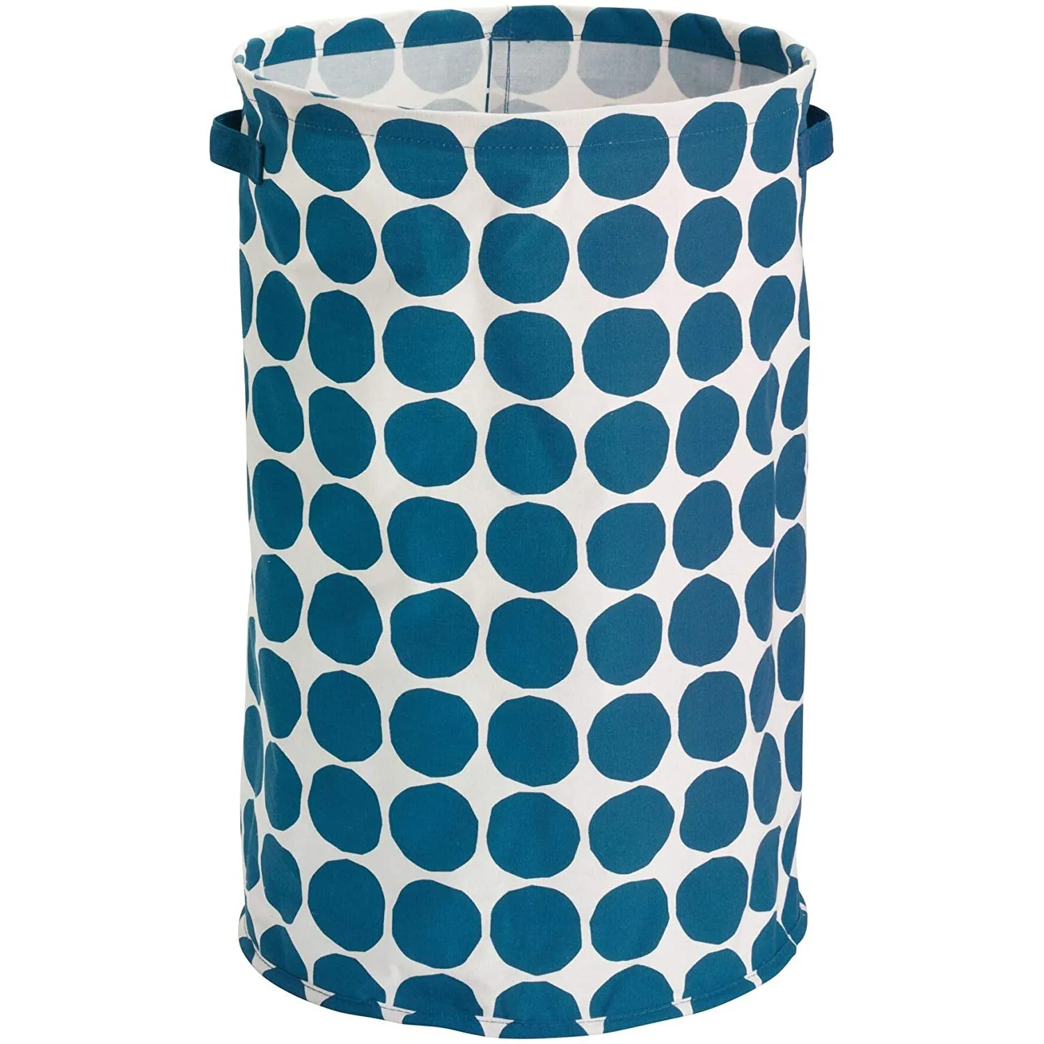 iDesign Dot Fabric Round Storage Bin With Side Handles, Blue, 15x15x24 Inches