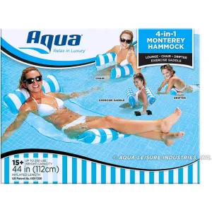 Intera 4-in-1 Monterey Hammock Inflatable Pool Float, Multi-Purpose Pool Hammock (Saddle, Lounge Chair, Hammock, Drifter) Pool Chair, Portable Water Hammock, Light Blue/White Stripe