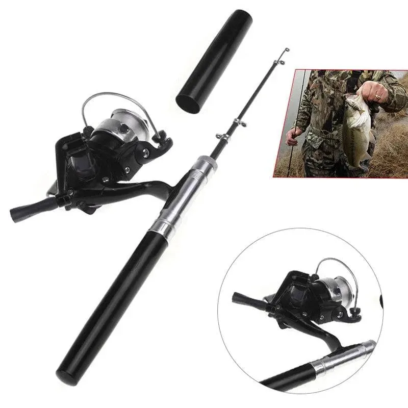 Mini Fishing Rod Reel Combo Fibre Glass Aluminum Alloy Pocket Pen Fishing Rod Pole 5.1:1 Speed Ratio Fishing Reel Fishing Tackle