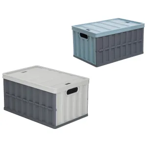 Neat-Living 64L Collapsible Storage Bin w/ Lid, Stackable with Handles, (Blue   Dark Grey)