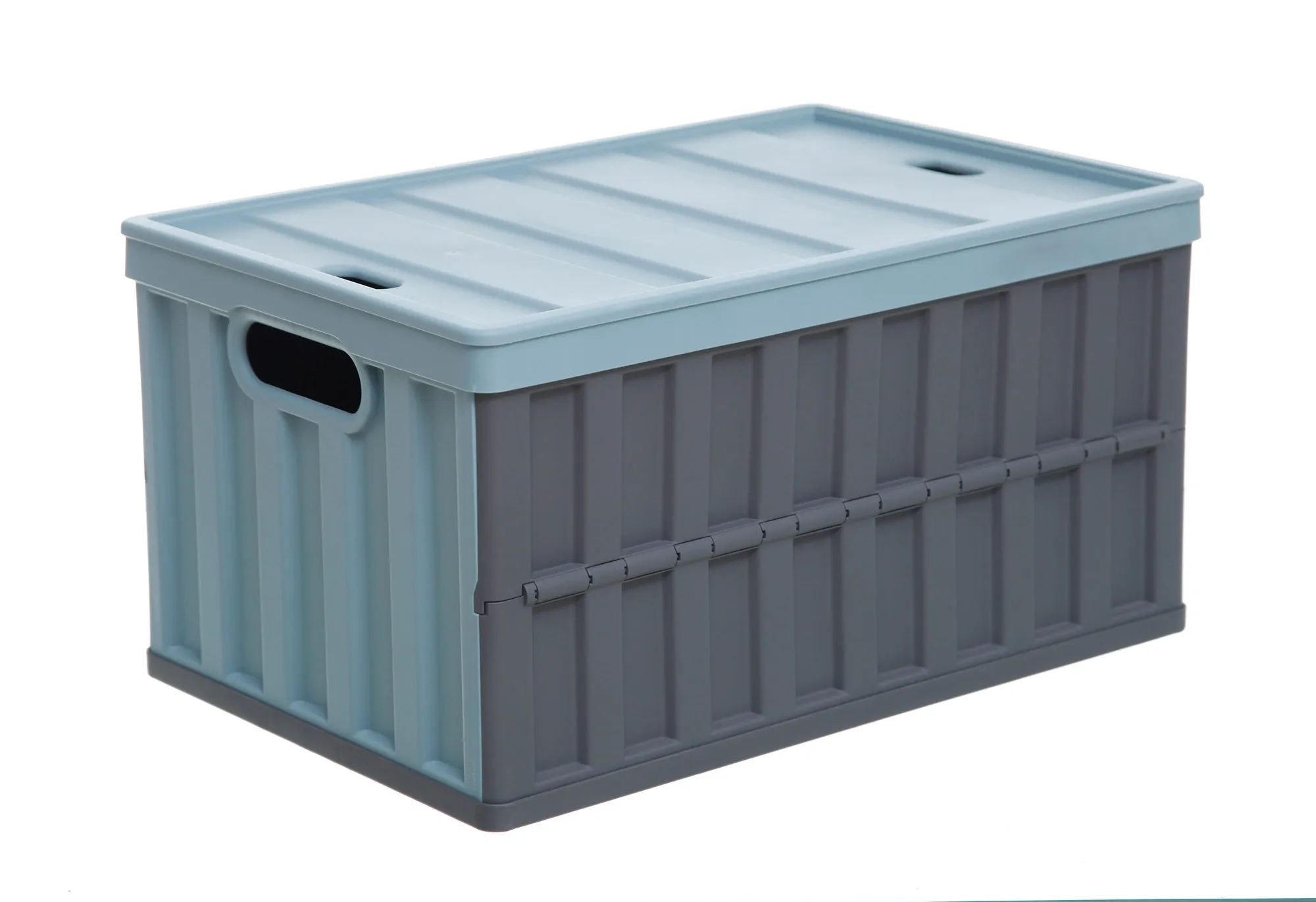 Neat-Living 64L Collapsible Storage Bin w/ Lid, Stackable with Handles, (Blue   Dark Grey)