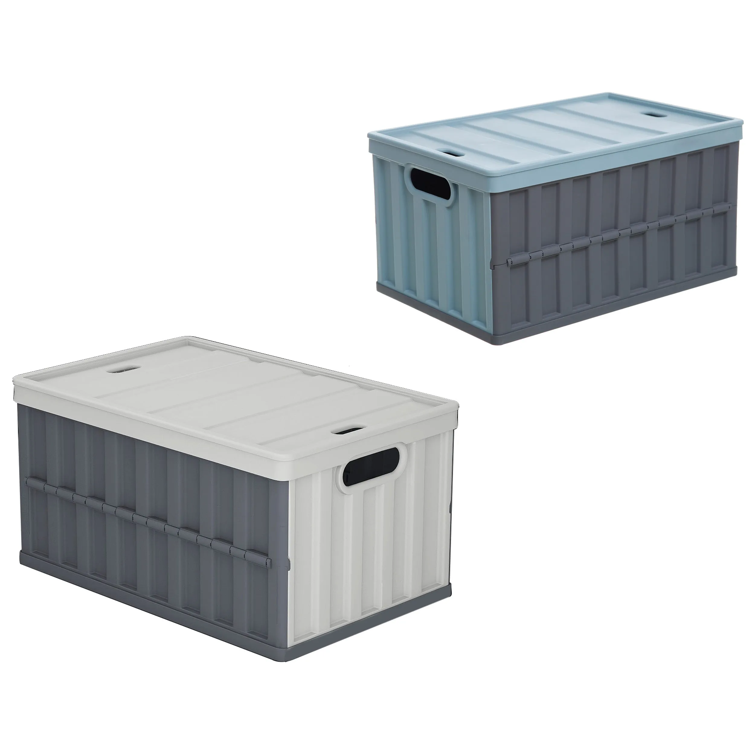 Neat-Living 64L Collapsible Storage Bin w/ Lid, Stackable with Handles, (Blue   Dark Grey)
