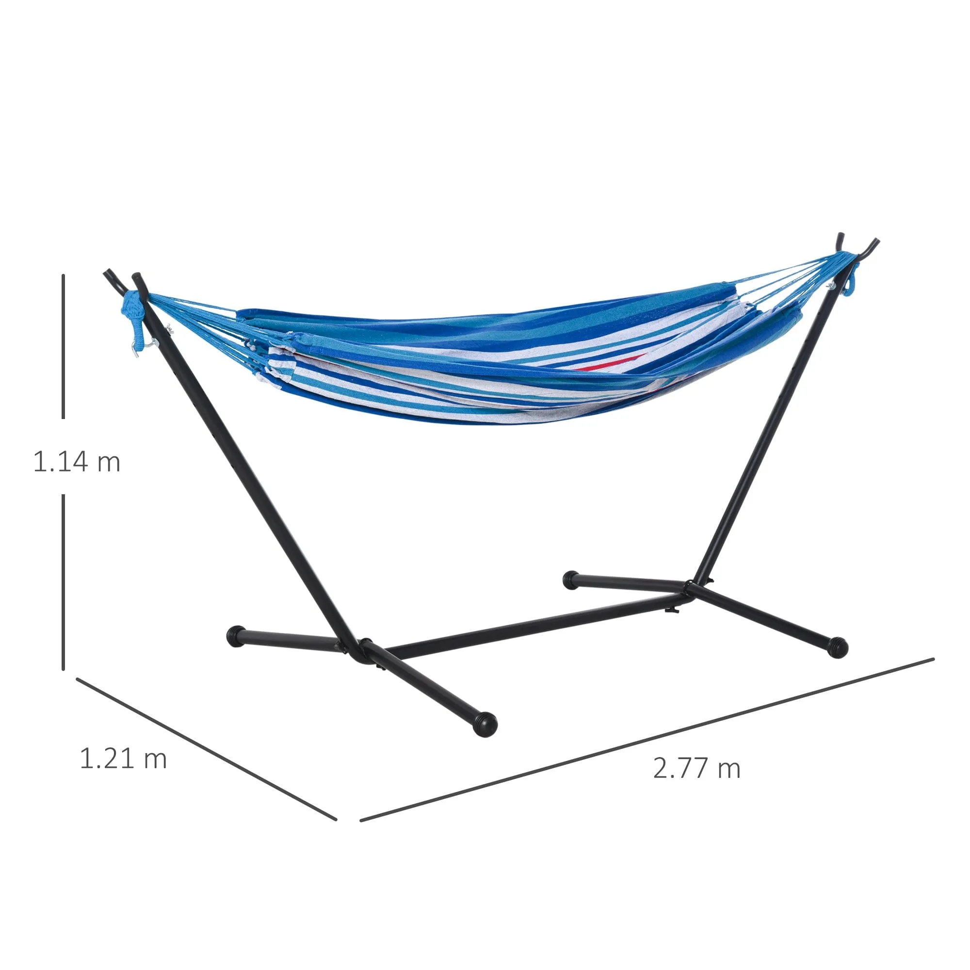 Outsunny Blue Multi- coloured   Hammock with Metal Stand and Carrying Bag.