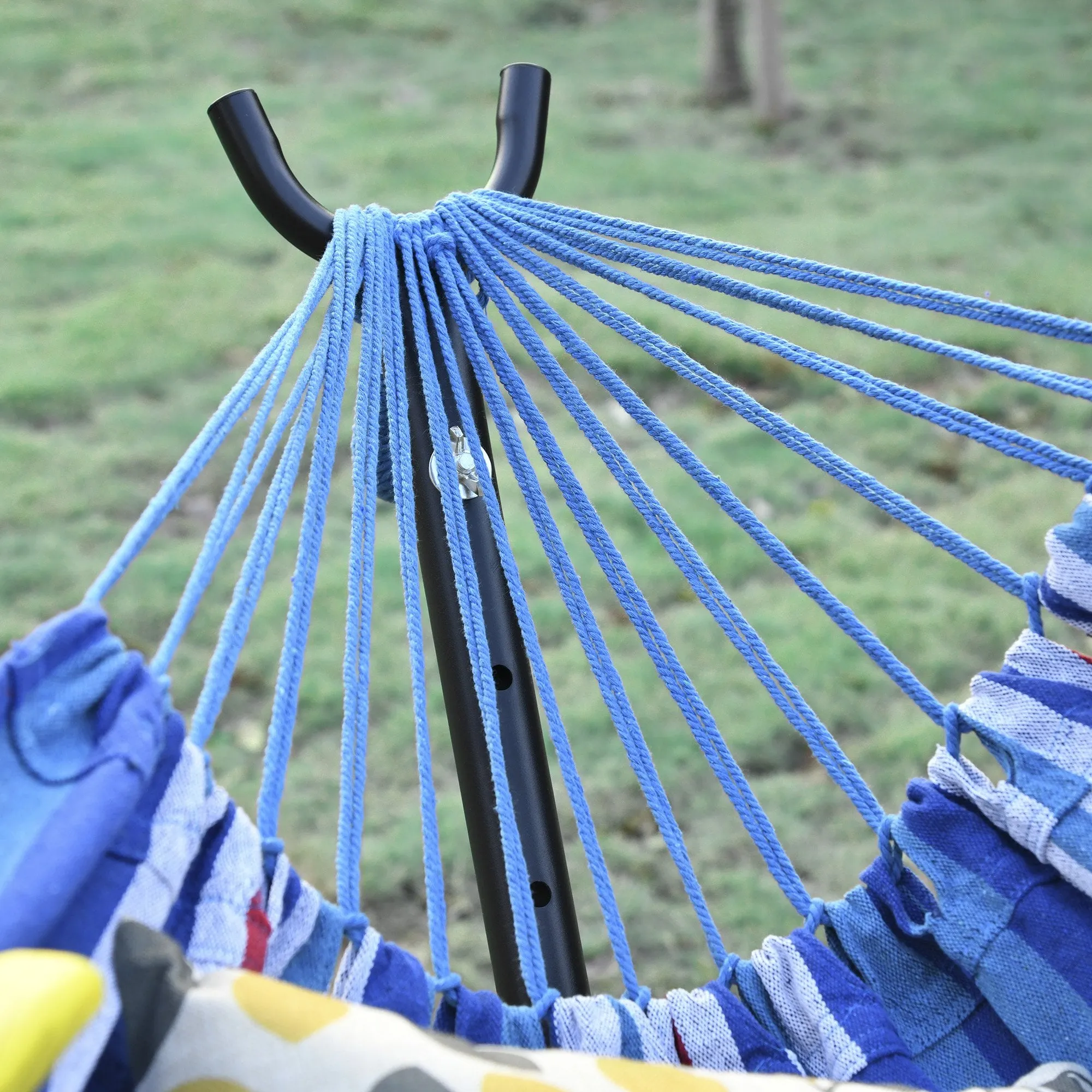 Outsunny Blue Multi- coloured   Hammock with Metal Stand and Carrying Bag.