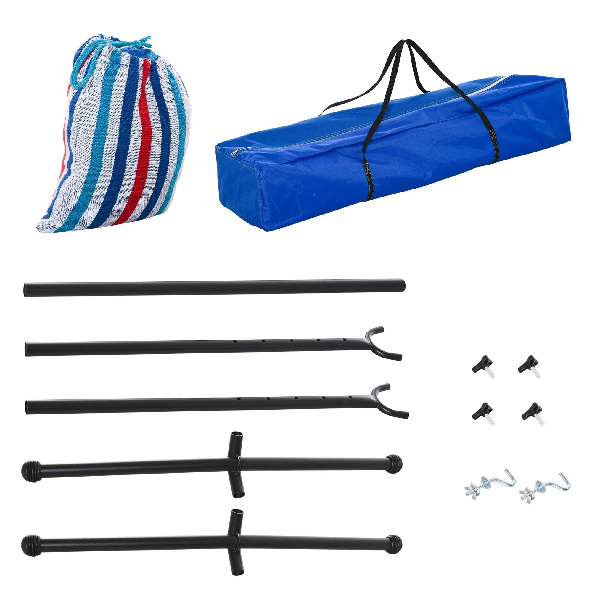 Outsunny Blue Multi- coloured   Hammock with Metal Stand and Carrying Bag.