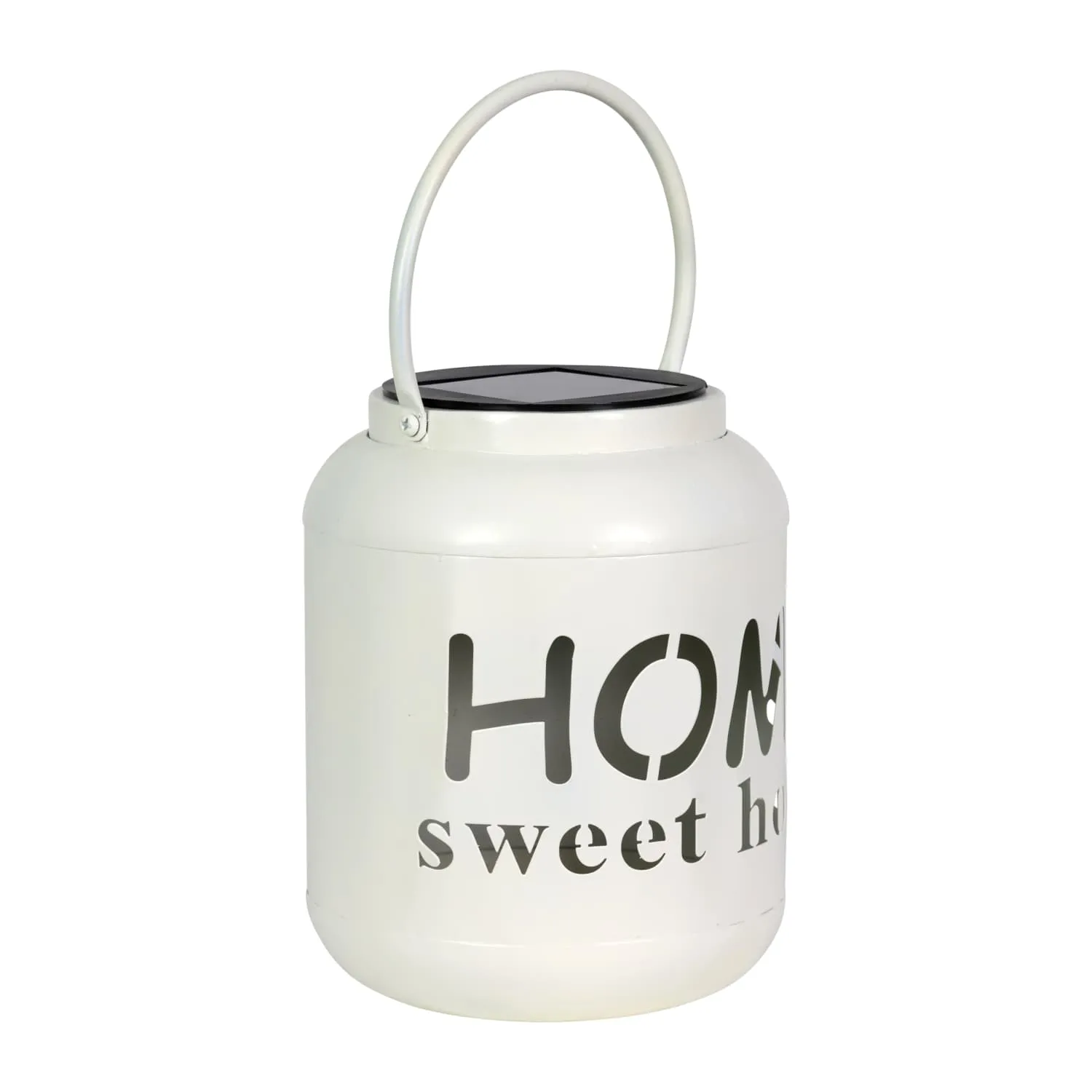 Solar Home Sweet Home Metal Garden Lantern in White, 7 Inch