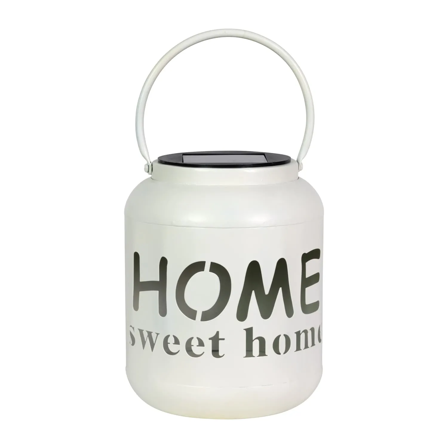 Solar Home Sweet Home Metal Garden Lantern in White, 7 Inch