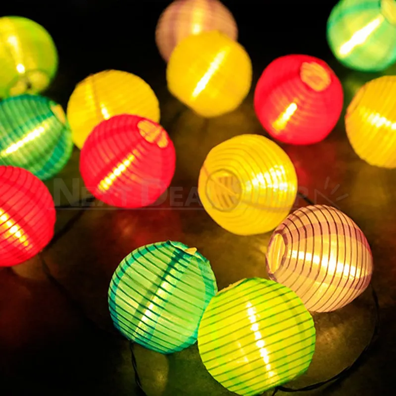 Solar Powered LED Silk Lantern String Light