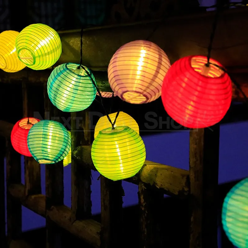 Solar Powered LED Silk Lantern String Light