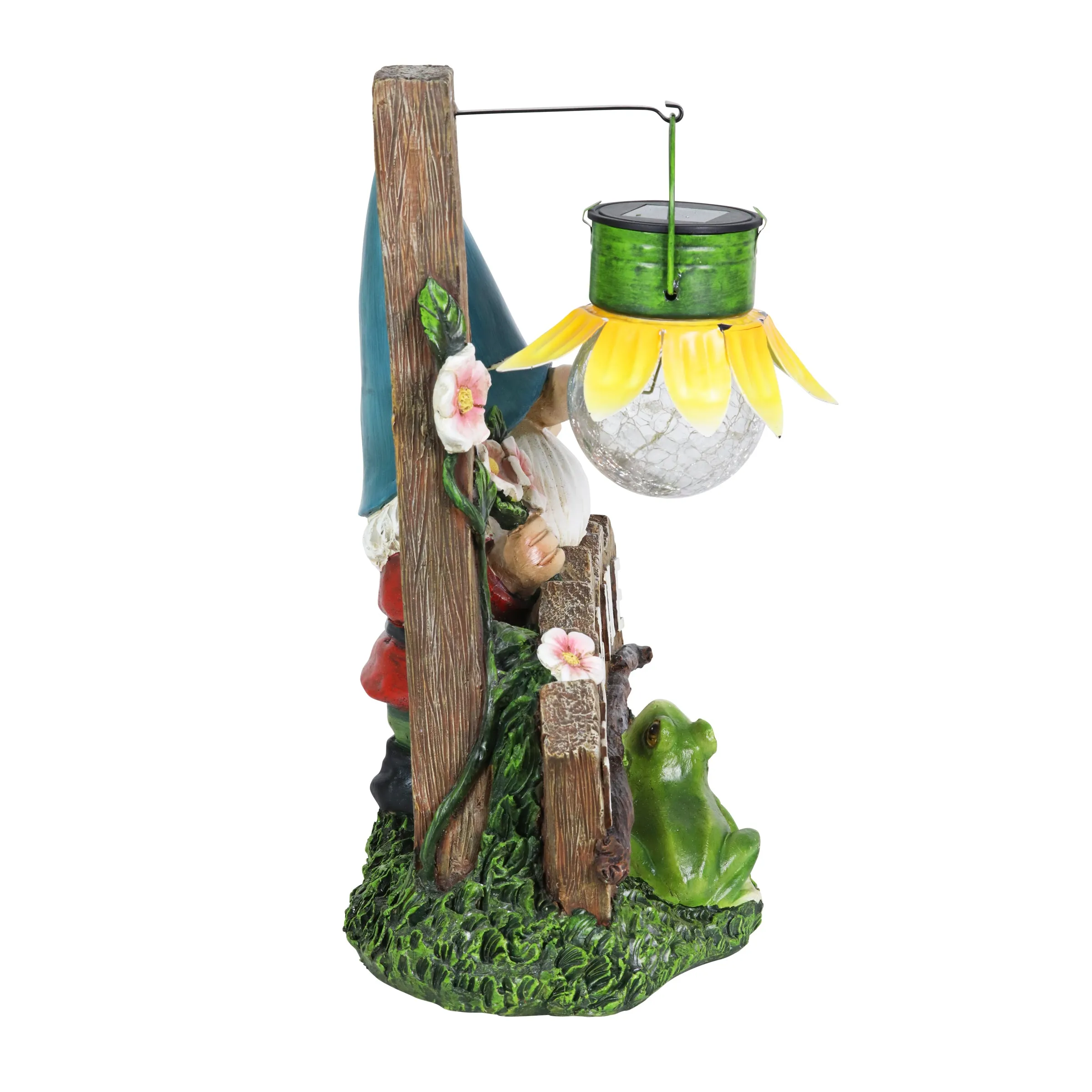 Solar Sunflower Lantern Welcome Sign Gnome Statuary, 11 by 13 Inches