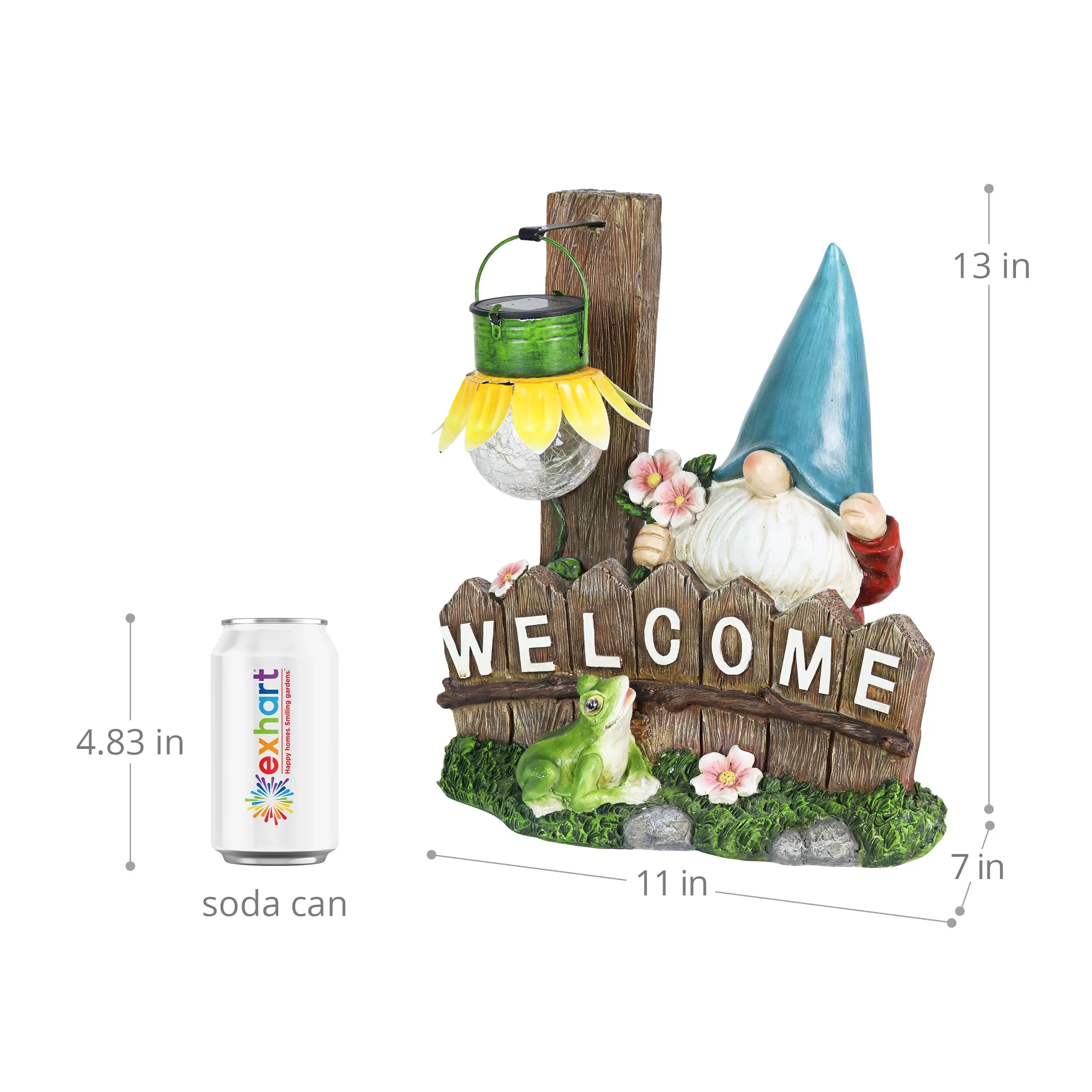 Solar Sunflower Lantern Welcome Sign Gnome Statuary, 11 by 13 Inches