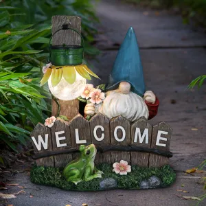 Solar Sunflower Lantern Welcome Sign Gnome Statuary, 11 by 13 Inches